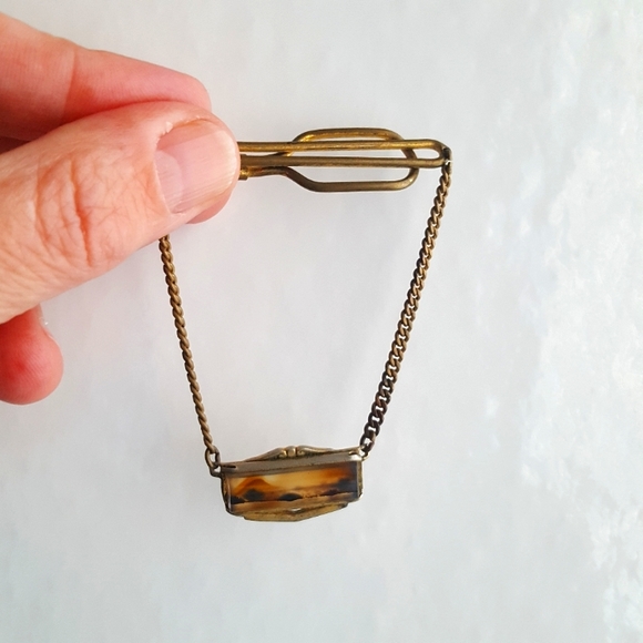 🌙Vtg Dendritic Agate Tie Clip Scene - Picture 4 of 10